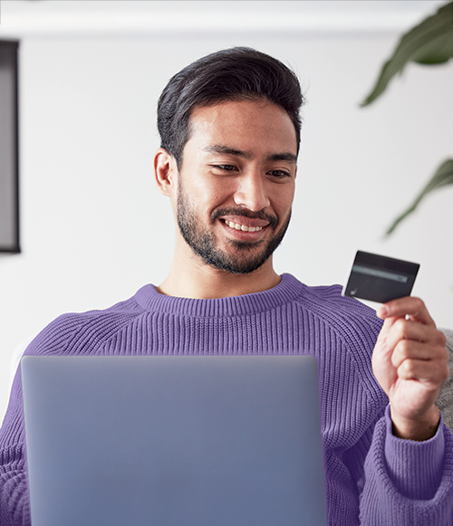 Man Laptop card smile